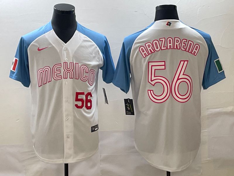 Men 2023 World Cub Mexico #56 Arozarena White blue Nike MLB Jersey19->more jerseys->MLB Jersey